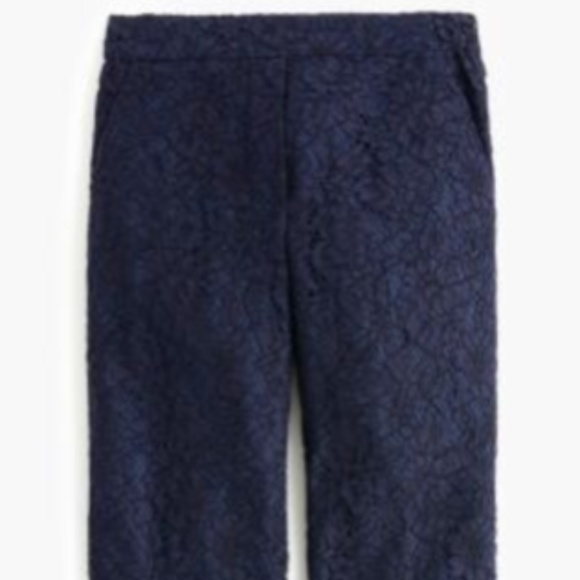 J Crew Lined Lace Ankle Pants Size 14 Tall  Navy Blue - Picture 2 of 3